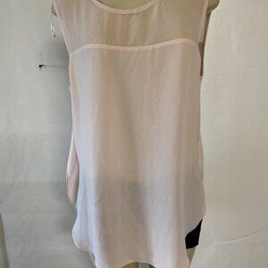 Vince Camuto‎ Women's Pink Scoop Neck Sleeveless Sheer Asymmetrical Blouse Sz M